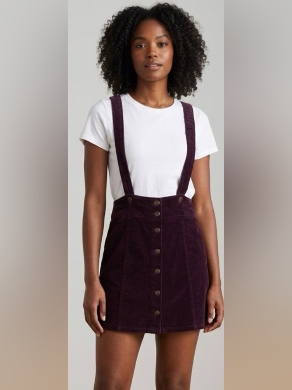 Plum Corduroy Pinafore Skirt with Button Front